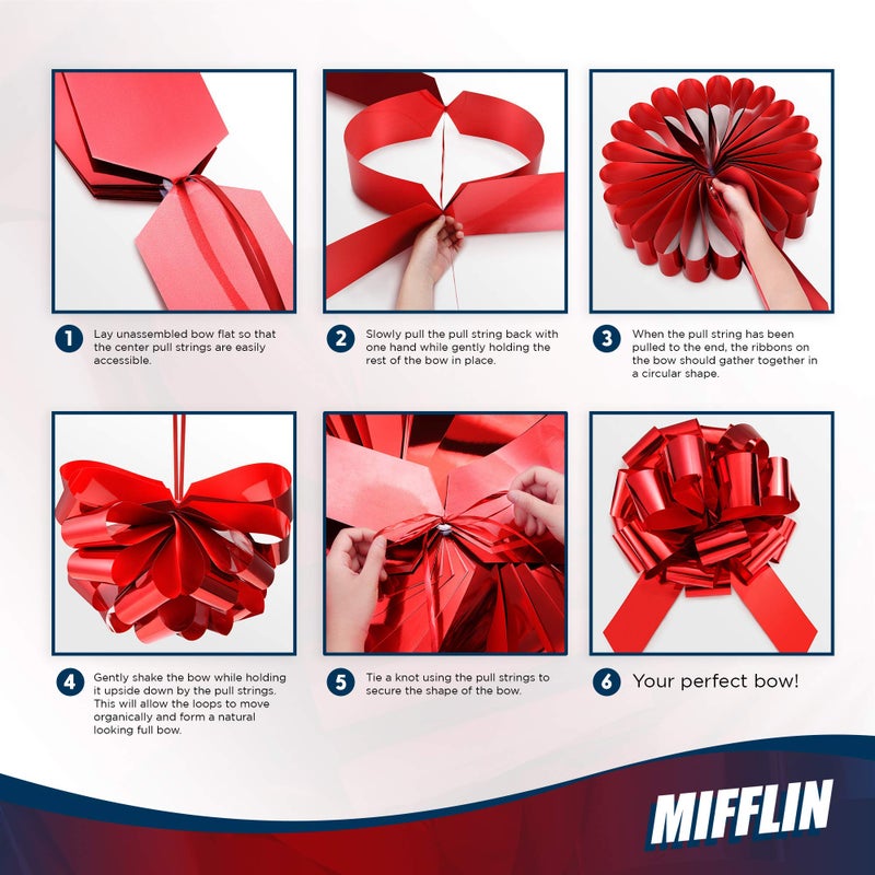 MIFFLIN قوس سيارة ميفلين-أمريكا الكبير (أحمر لامع، 18 بوصة) قوس هدية، قوس عملاق للسيارة، قوس عيد ميلاد، قوس سيارة ضخم، أقواس سيارات، قوس أحمر كبير، قوس للهدايا، قوس عيد الميلاد للسيارات، تغليف الهدايا، قوس هدية كبير - Image 4